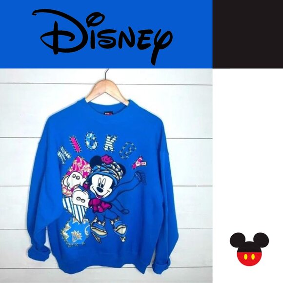 Disney Tops - Vintage Disney Sweatshirt Graphic 1989 Mickey Mouse Ice Skating Xmas - Large